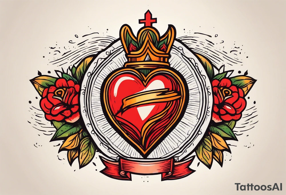 sacred heart vintage traditional tattoo simple sketch old school bold colors with banner tattoo idea