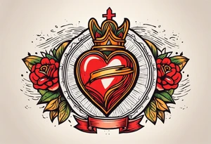 sacred heart vintage traditional tattoo simple sketch old school bold colors with banner tattoo idea