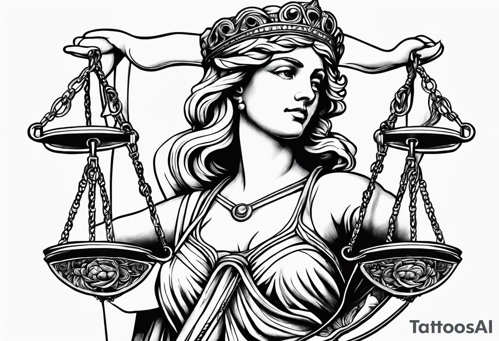 Themis holding the scales of justice tattoo idea