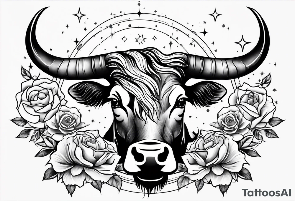 Taurus constellation with stars and roses fine lines tattoo idea
