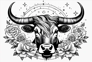 Taurus constellation with stars and roses fine lines tattoo idea