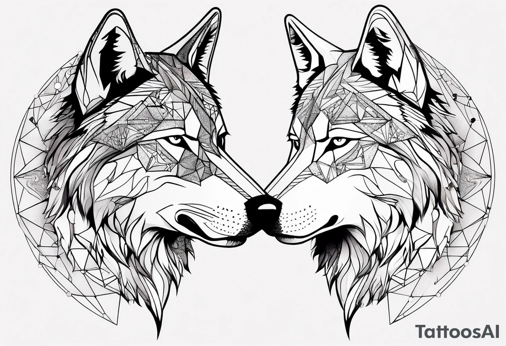 Constellation, two animal wolf, géométric tattoo idea