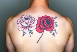 Pink peonie outline deep red rose outline red poppy outline and pink carnation outline tattoo idea