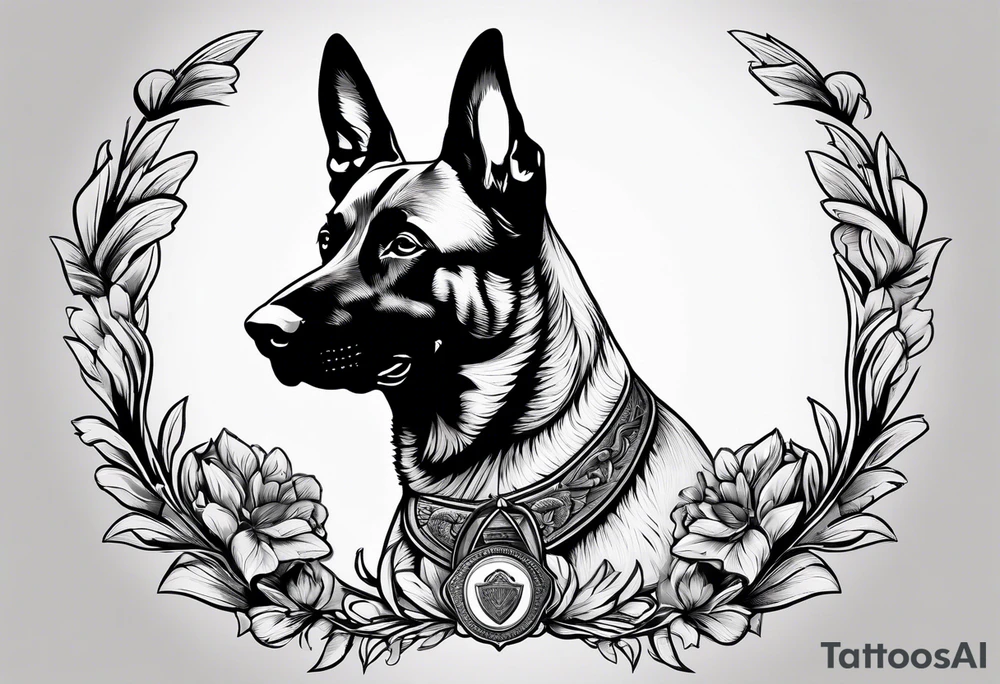 Belgian Malinois dog   Front facing with a badge tattoo idea
