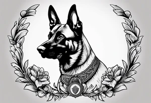 Belgian Malinois dog   Front facing with a badge tattoo idea