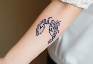 Initials "YH WH" in lungs with cross and grape on vine tattoo idea