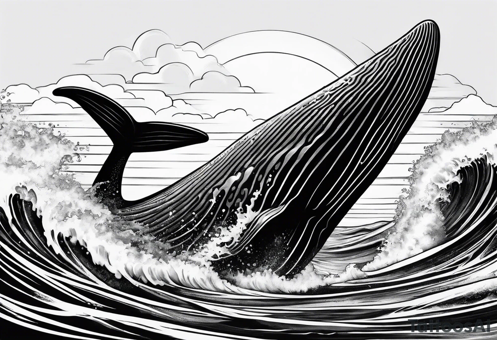Whale tail coming out of a wave tattoo idea