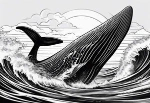 Whale tail coming out of a wave tattoo idea