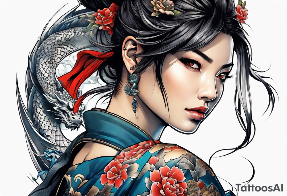 Samurai girl with dragon tattoo idea