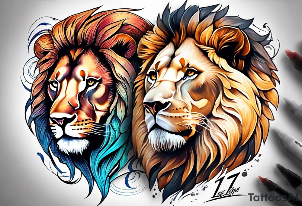 Lion and lioness with august 17 & 18 tattoo idea