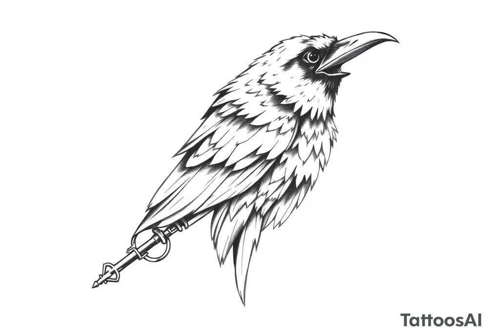 a raven with a key in his beak. tattoo idea