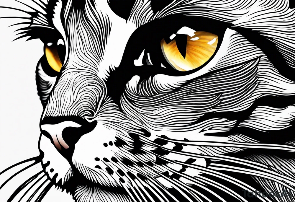 left side profile of a cat face tattoo idea