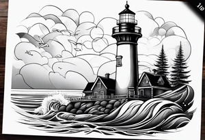 A light house with a contour lily at the bottom tattoo idea
