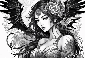 beautiful warrior nymph with wings and a dragon friend tattoo idea