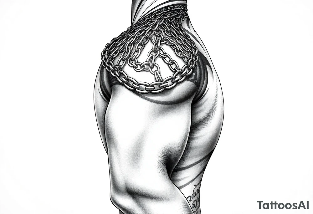 Huge shoulder tattoo of chainmail covering entire arm up to neck tattoo idea
