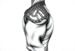 Huge shoulder tattoo of chainmail covering entire arm up to neck tattoo idea