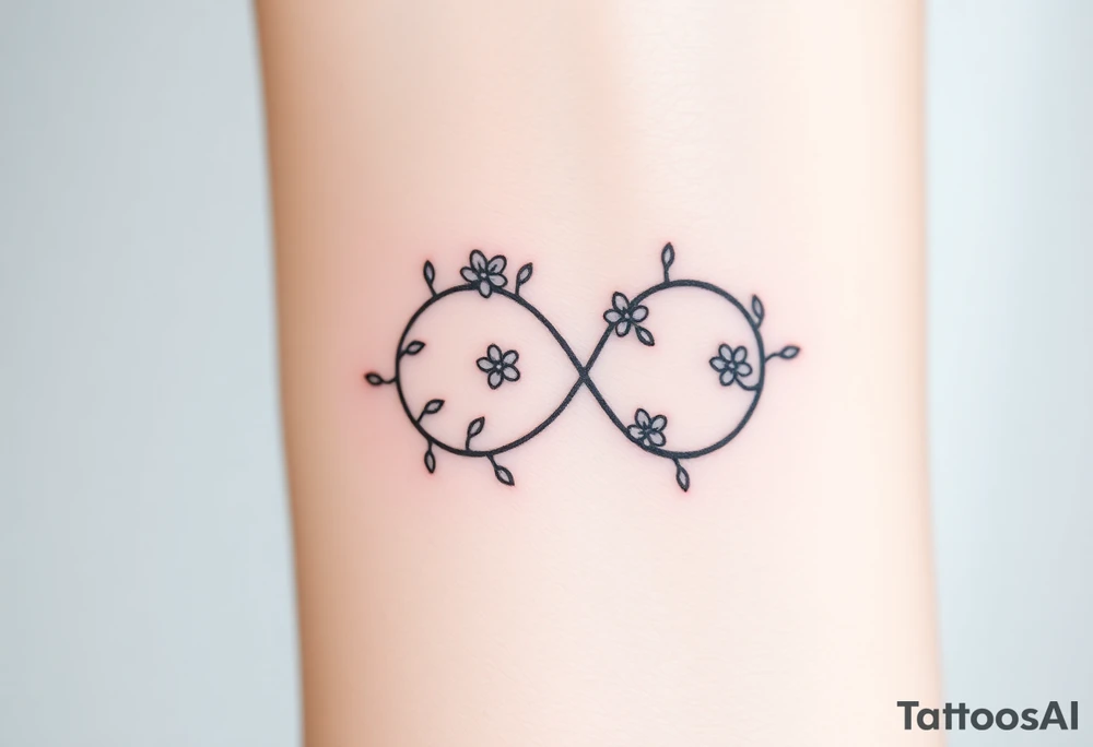 An infinity symbol made of intertwined vines, with delicate flowers blooming along its curves, representing love that grows over time tattoo idea