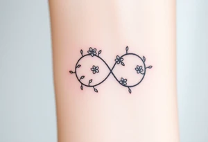 An infinity symbol made of intertwined vines, with delicate flowers blooming along its curves, representing love that grows over time tattoo idea