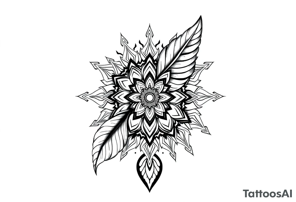 spiritual feather indian mandala shaman tattoo idea
