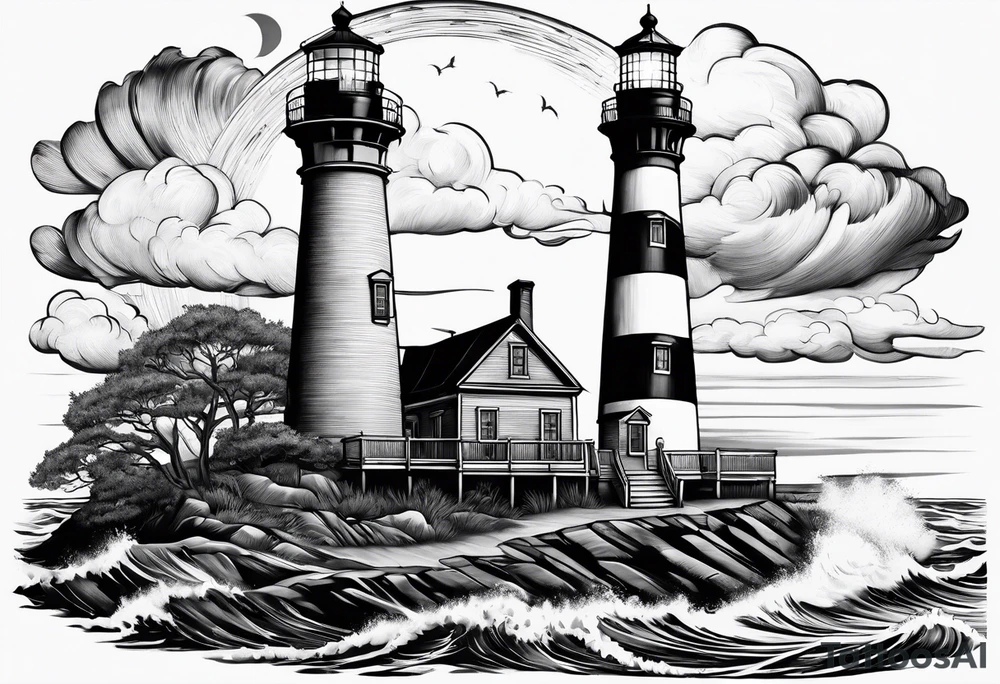 Hatteras island, lighthouse, and train tattoo idea