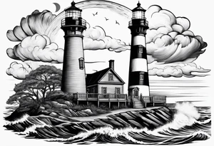 Hatteras island, lighthouse, and train tattoo idea