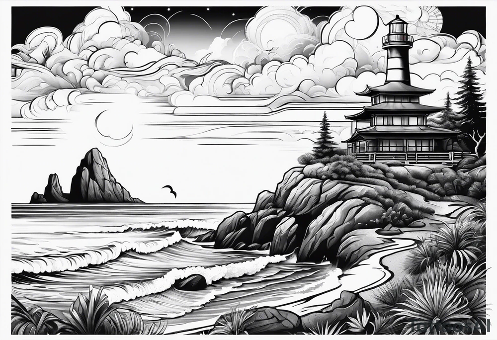Heavenly Beach Coastal View tattoo idea