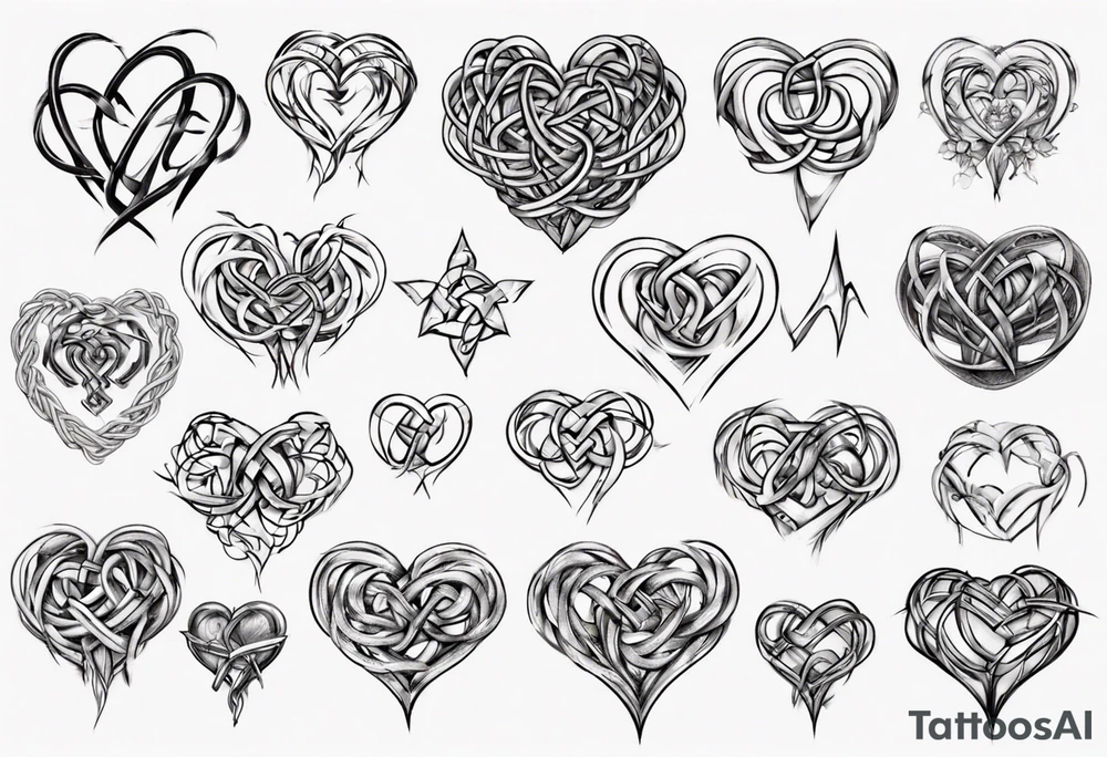 Prime knot 6,1 as entangled hearts, but very simple tattoo idea