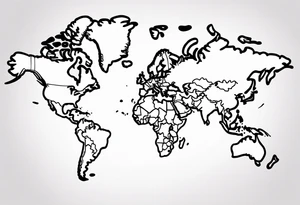 globe map single pen line blowing up in one corner tattoo idea