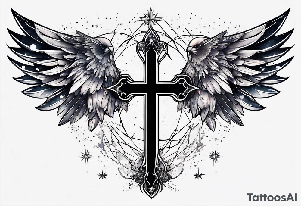 Constellation, wing , snow , cross tattoo idea