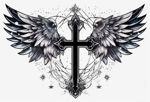 Constellation, wing , snow , cross tattoo idea