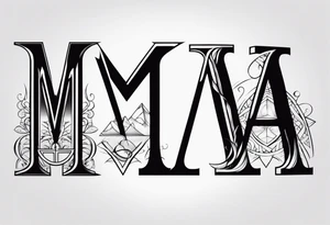 Intricate letter M, the number 4, Libra symbol, and two interlocking Mars symbols tattoo idea