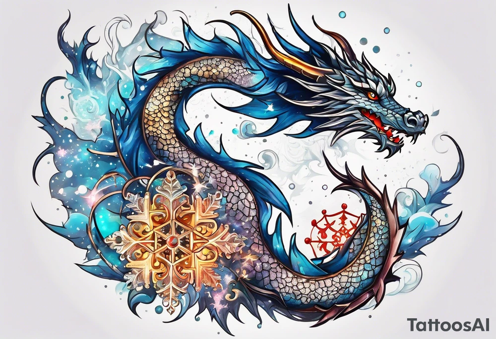 Constellation, dragon, snowflake tattoo idea