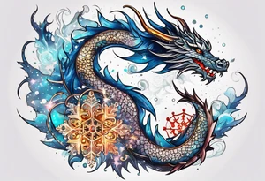 Constellation, dragon, snowflake tattoo idea