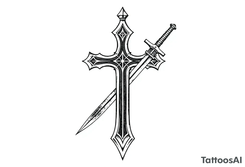 Gothic style cross with sword handle tattoo idea