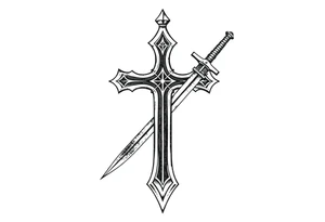 Gothic style cross with sword handle tattoo idea
