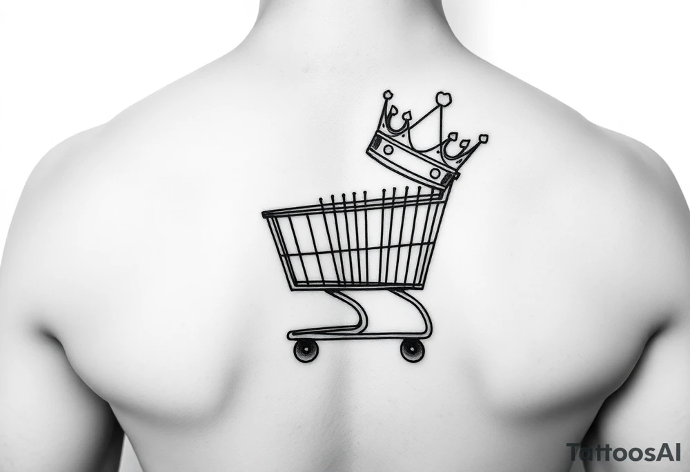 A small shopping cart with a princess crown 
On the side tattoo idea