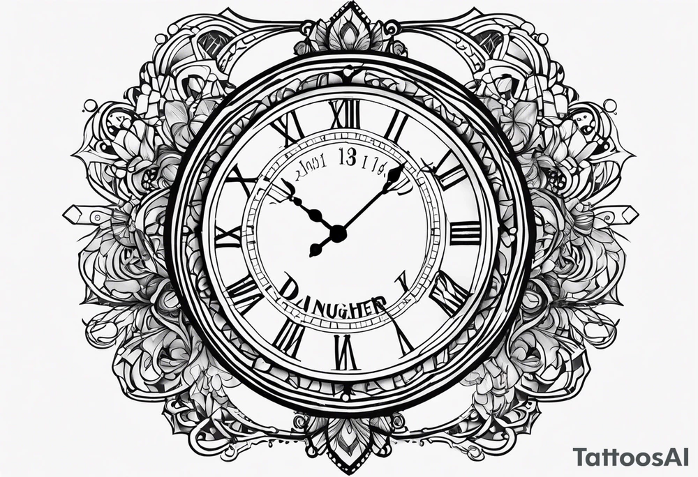 Daughters name Hayden clock time born 3:15 and date of birth 13/05/19 tattoo idea