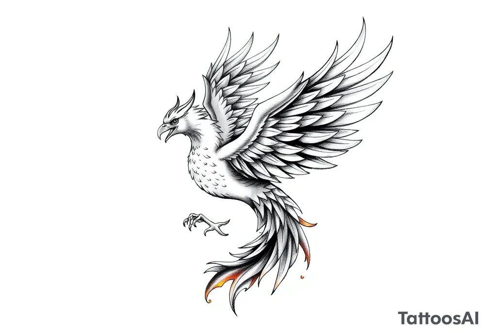 magnificent phoenix rising from golden flames with trailing embers tattoo idea