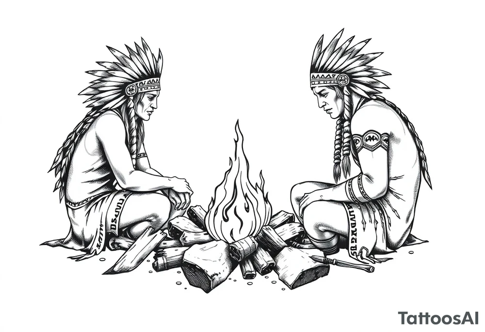 Native Americans around campfire tattoo idea