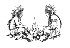 Native Americans around campfire tattoo idea