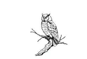 wise owl perched on ancient oak branch under starlit sky tattoo idea