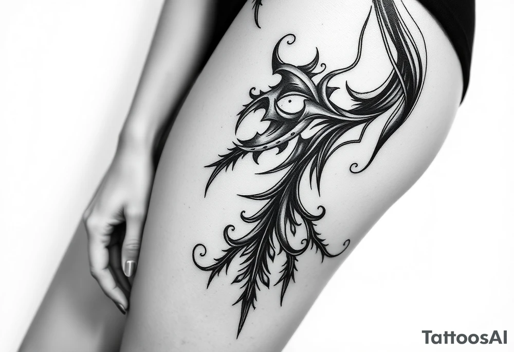 Sexy woman, Gothic but feminine  for thigh tattoo idea