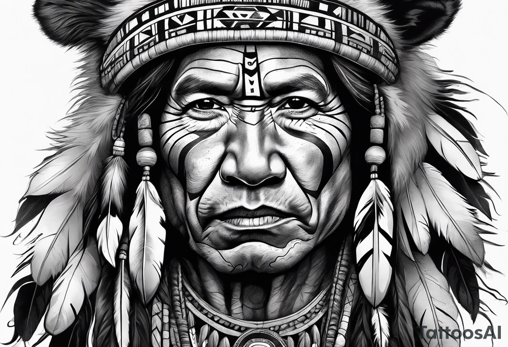 Native american medicine man in bear skin tattoo idea