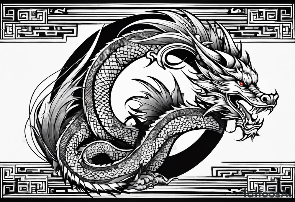 Dragón chino de agua en vertical tattoo idea