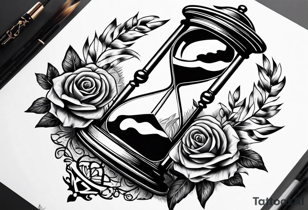 Hour glass with sand and skeleton hand tattoo idea