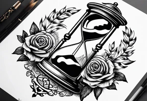 Hour glass with sand and skeleton hand tattoo idea