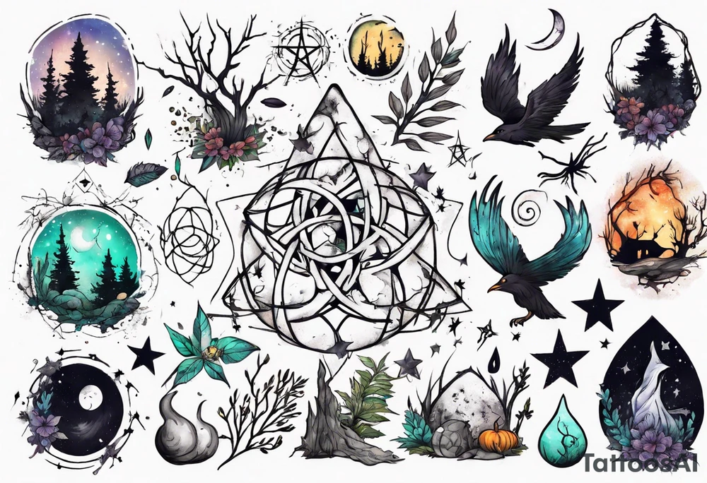 witchy grungy nature magic tattoo idea