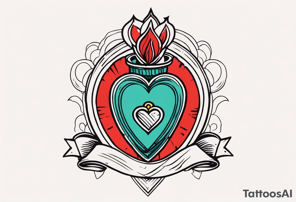 sacred heart vintage traditional tattoo simple sketch old school bold colors with banner tattoo idea