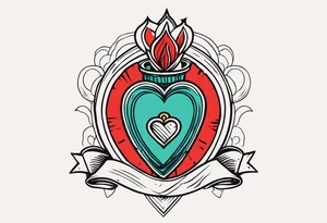 sacred heart vintage traditional tattoo simple sketch old school bold colors with banner tattoo idea
