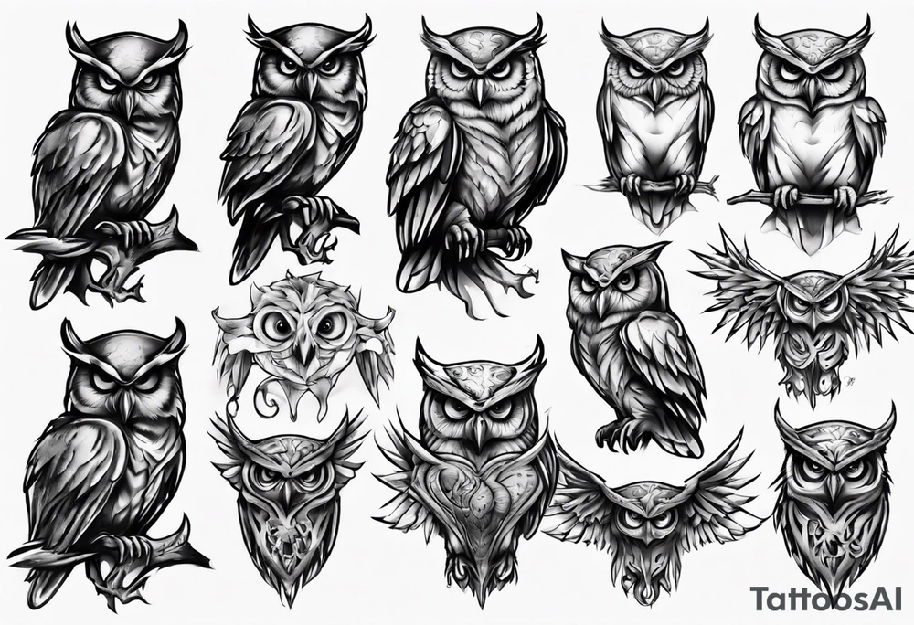 Demonic Owl looking to the rights tattoo idea